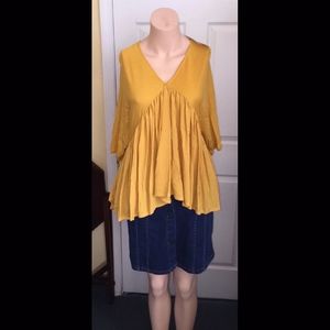 ZARA Mustard Yellow BoHo Hi-Lo Flowing Tunic Top M